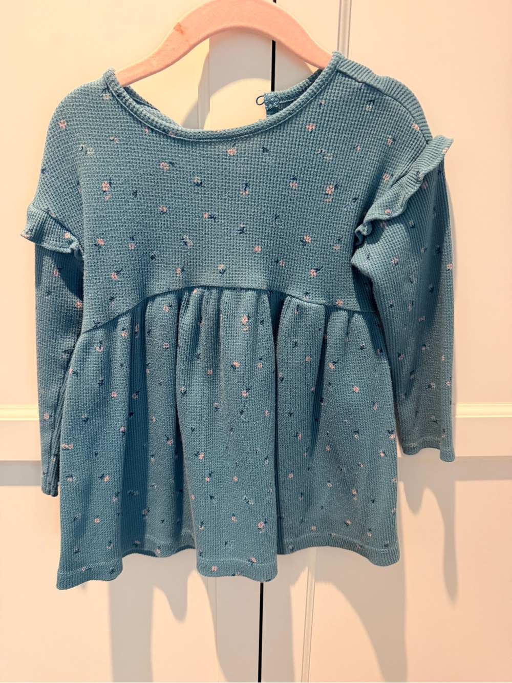 Carter's Teal Knit Long Sleeve Peplum Top with Pink Dots